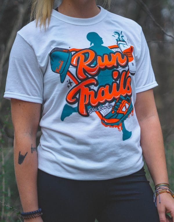 woman wearing run trails tee